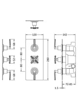 Modern Splash Chrome Concealed Triple Thermostatic Shower Valve
