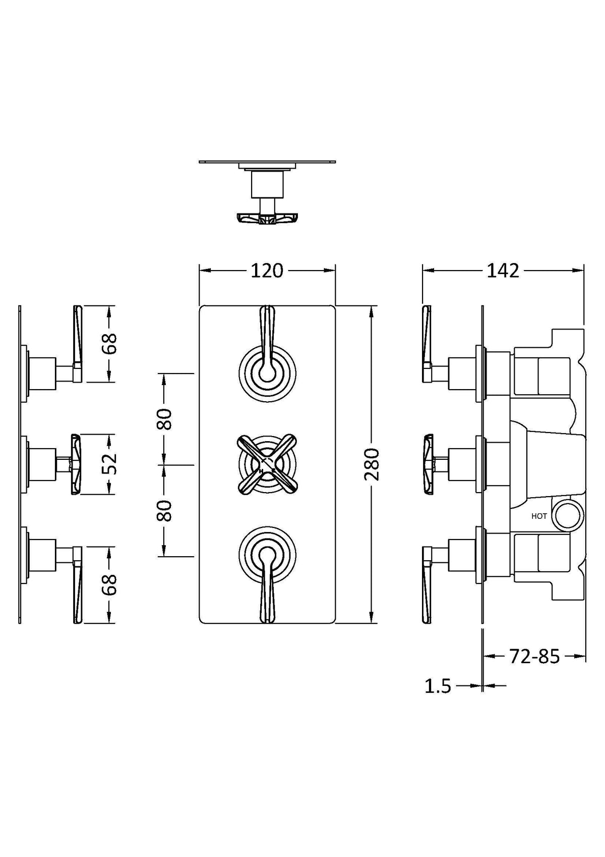 Modern Splash Matt Black Concealed Triple Thermostatic Shower Valve