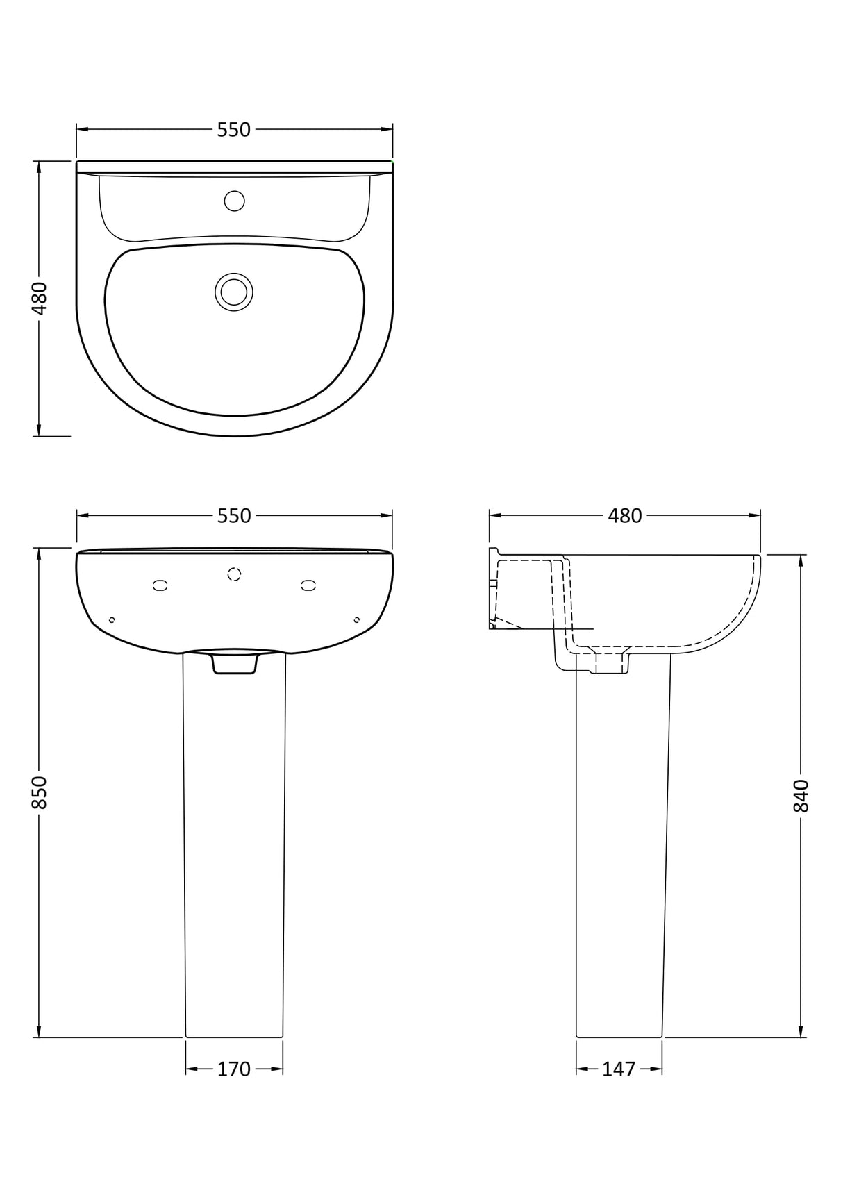 Modern Splash Lawton 1 Tap Hole 550mm Ceramic Basin & Pedestal