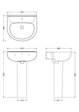 Modern Splash Lawton 1 Tap Hole 550mm Ceramic Basin & Pedestal