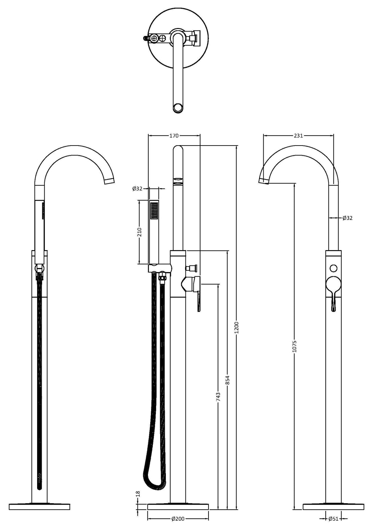 Modern Splash Chrome Floorstanding Bath Shower Mixer
