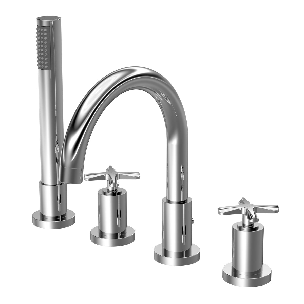 Modern Splash Chrome 4 Tap Hole Bath Mixer Tap With Shower Kit