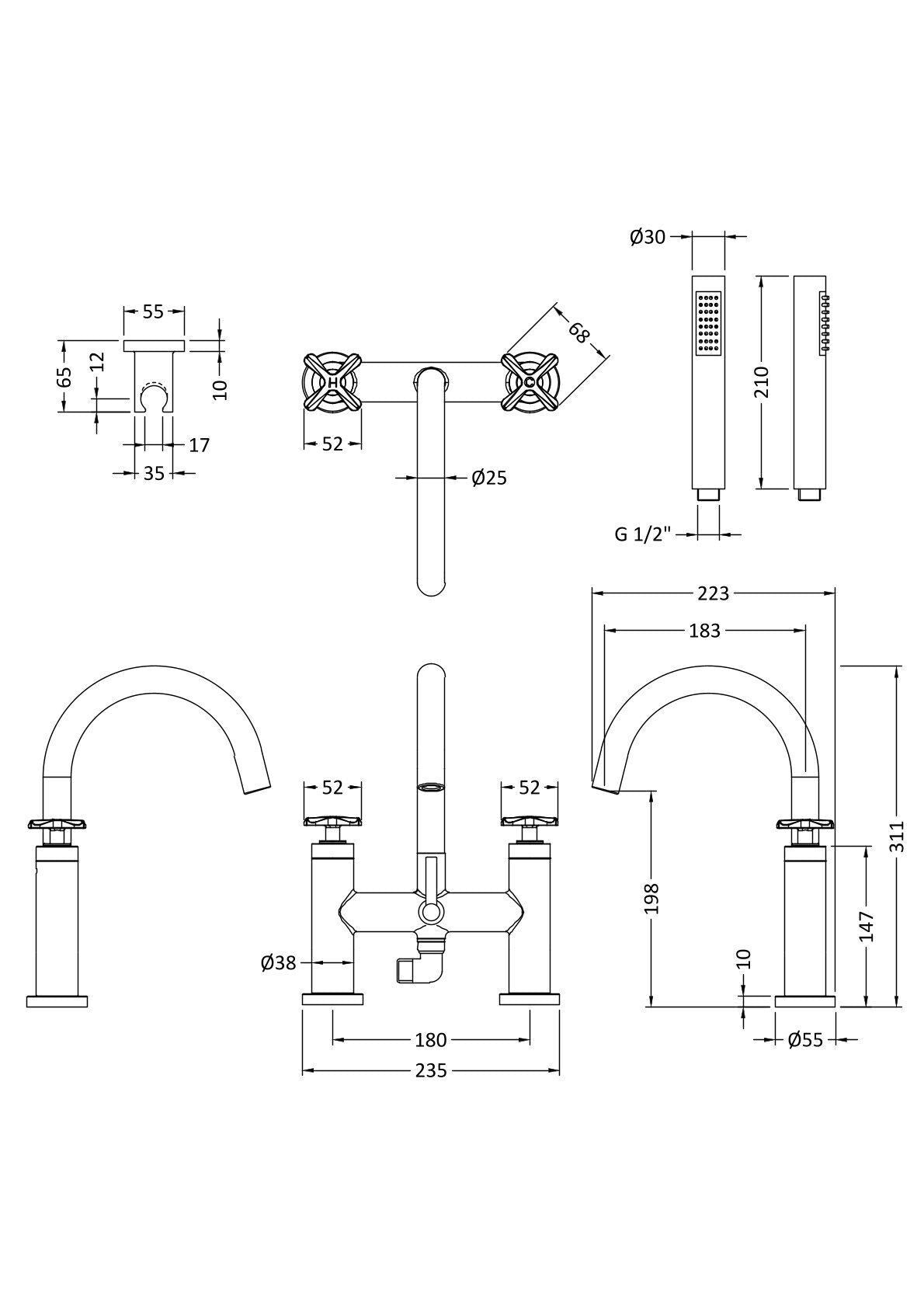 Modern Splash Chrome Deck Mounted Bath Shower Mixer