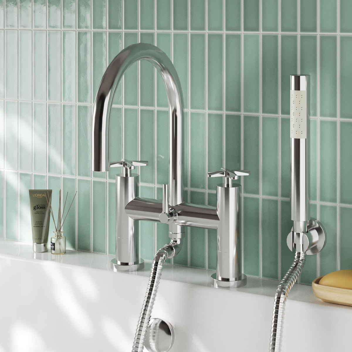 Modern Splash Chrome Deck Mounted Bath Shower Mixer
