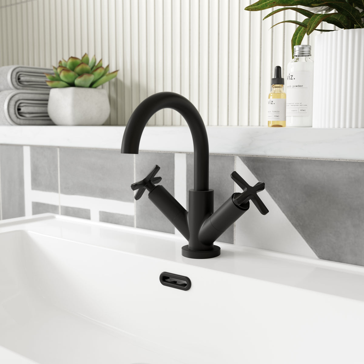 Modern Splash Matt Black Deck Mounted Mono Basin Mixer With Pop Up Waste