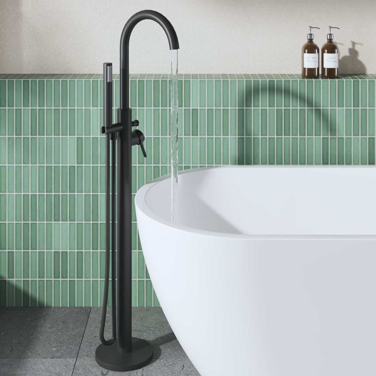 Modern Splash Matt Black Floorstanding Bath Shower Mixer