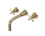 Modern Splash Brushed Brass 3 Tap Hole Wall Mounted Basin Mixer