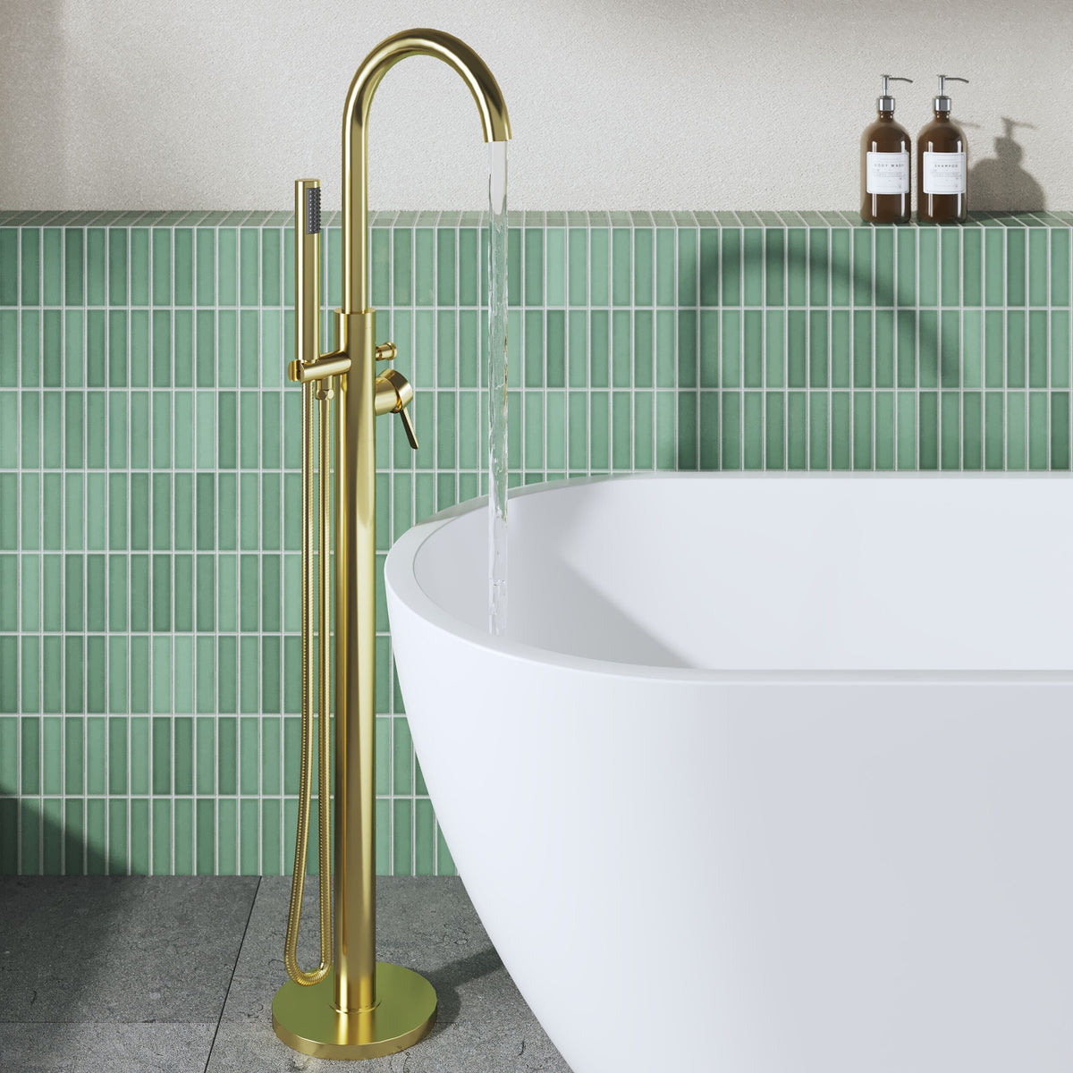 Modern Splash Brushed Brass Floorstanding Bath Shower Mixer