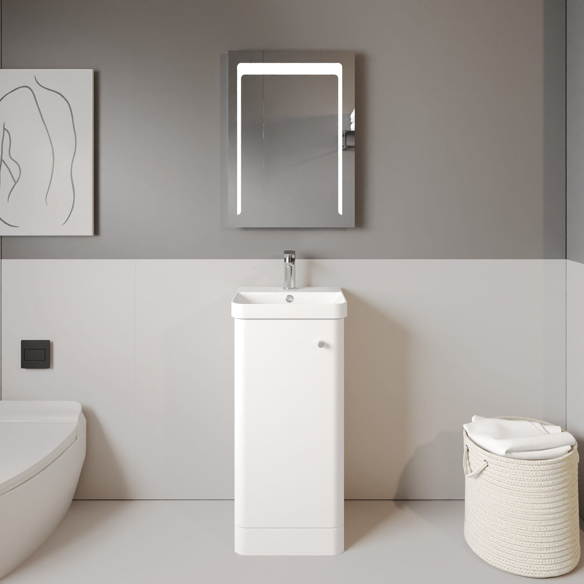 Modern Splash 400mm Gloss White 1 Door  Floor Standing Vanity Unit With Basin