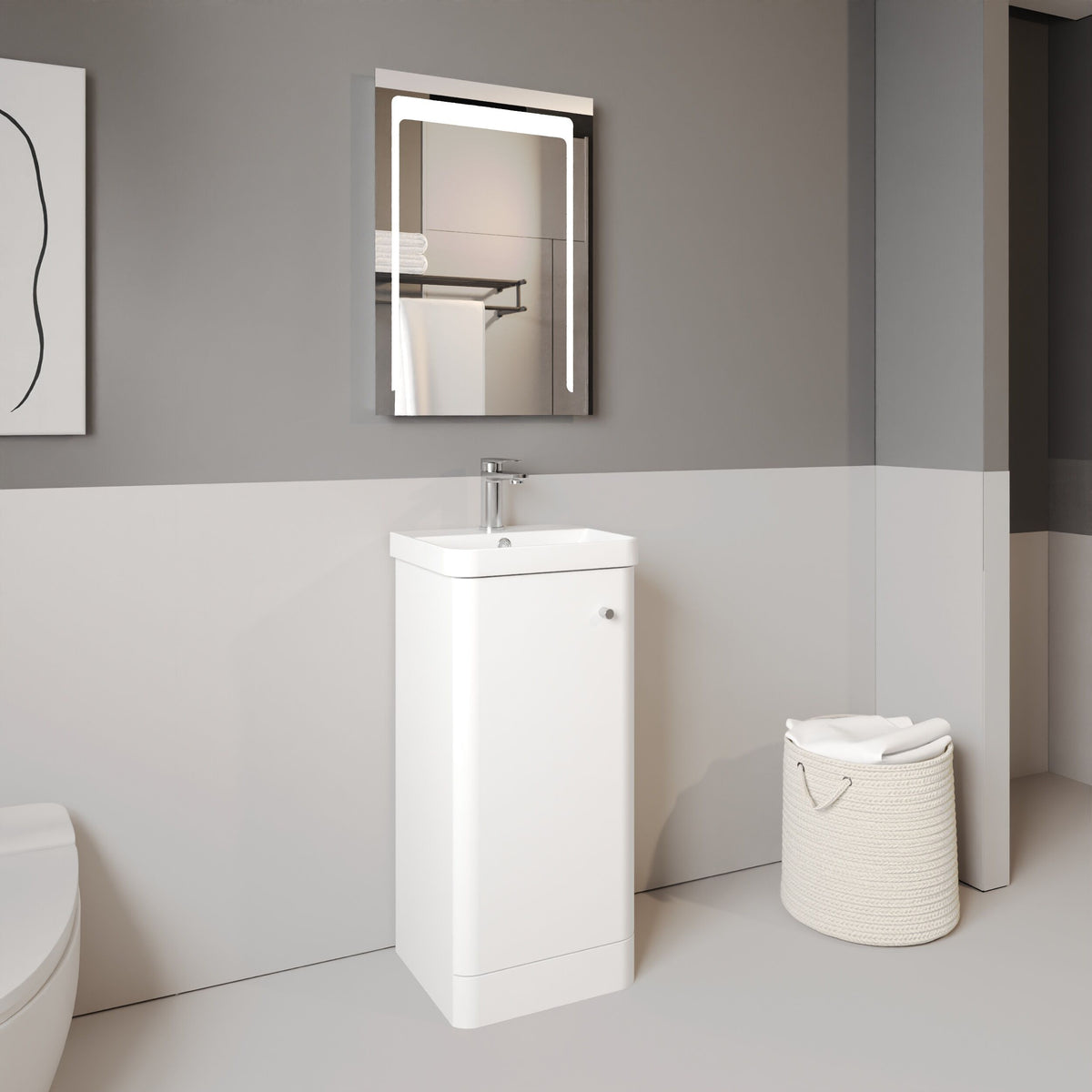 Modern Splash 400mm Gloss White 1 Door  Floor Standing Vanity Unit With Basin