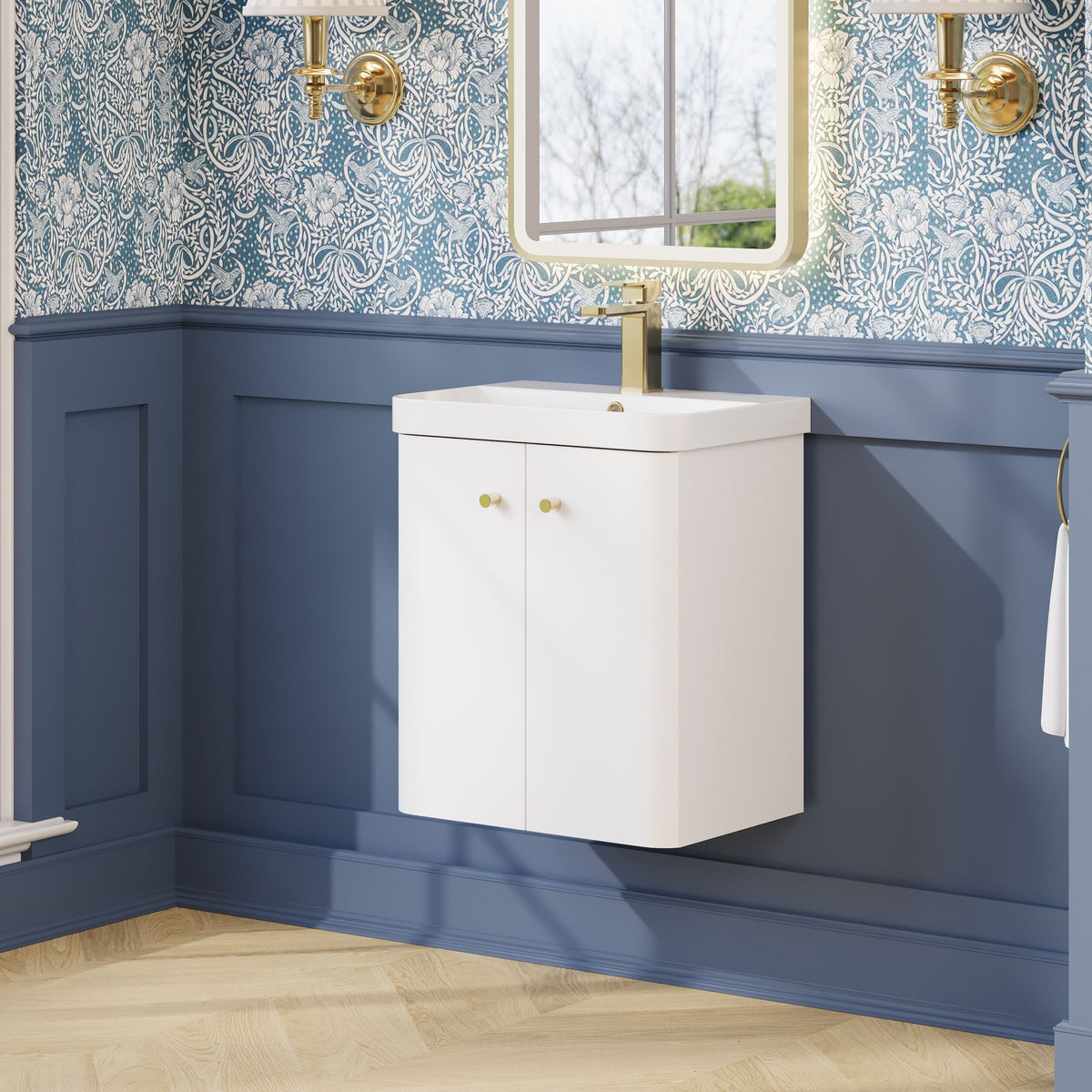 Modern Splash 500mm Gloss White 2 Door  Wall Hung Vanity Unit With Basin