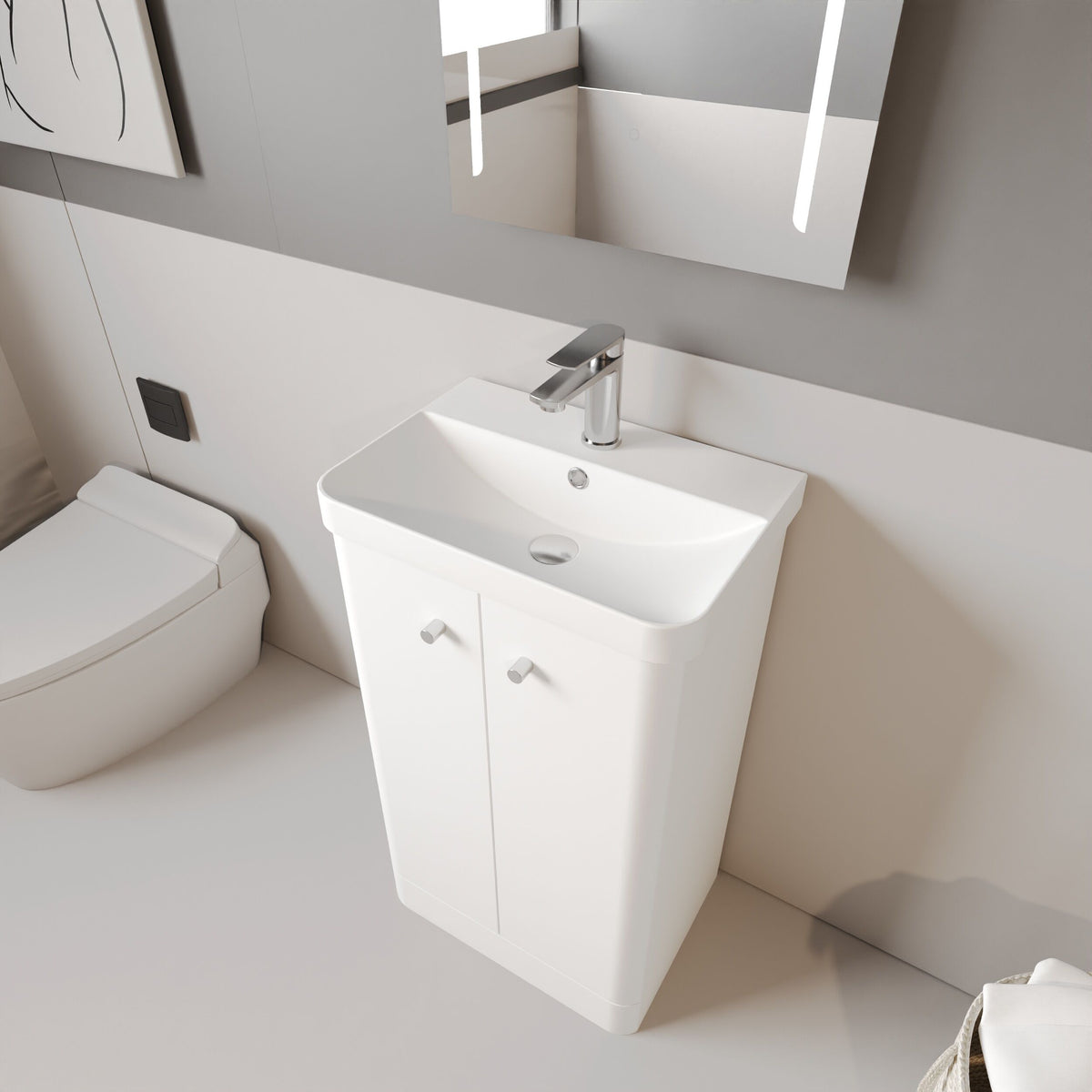 Modern Splash 500mm Gloss White 2 Door  Floor Standing Vanity Unit With Basin