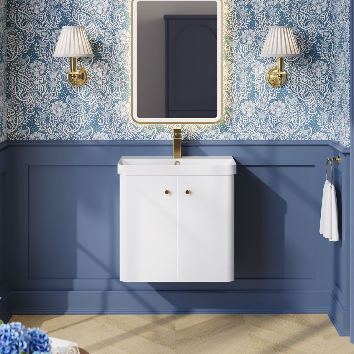 Modern Splash 600mm Gloss White 2 Door  Wall Hung Vanity Unit With Basin