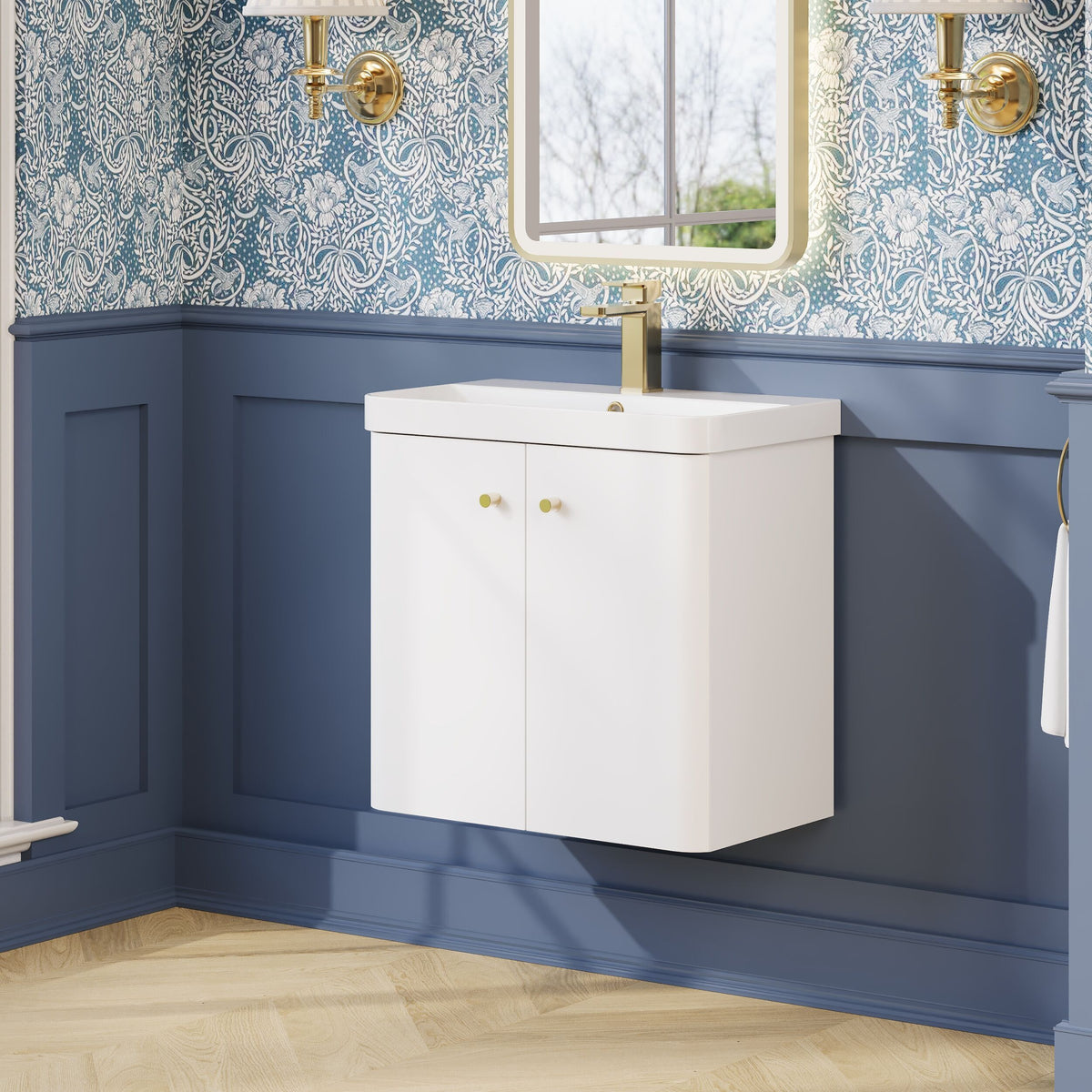 Modern Splash 600mm Gloss White 2 Door  Wall Hung Vanity Unit With Basin