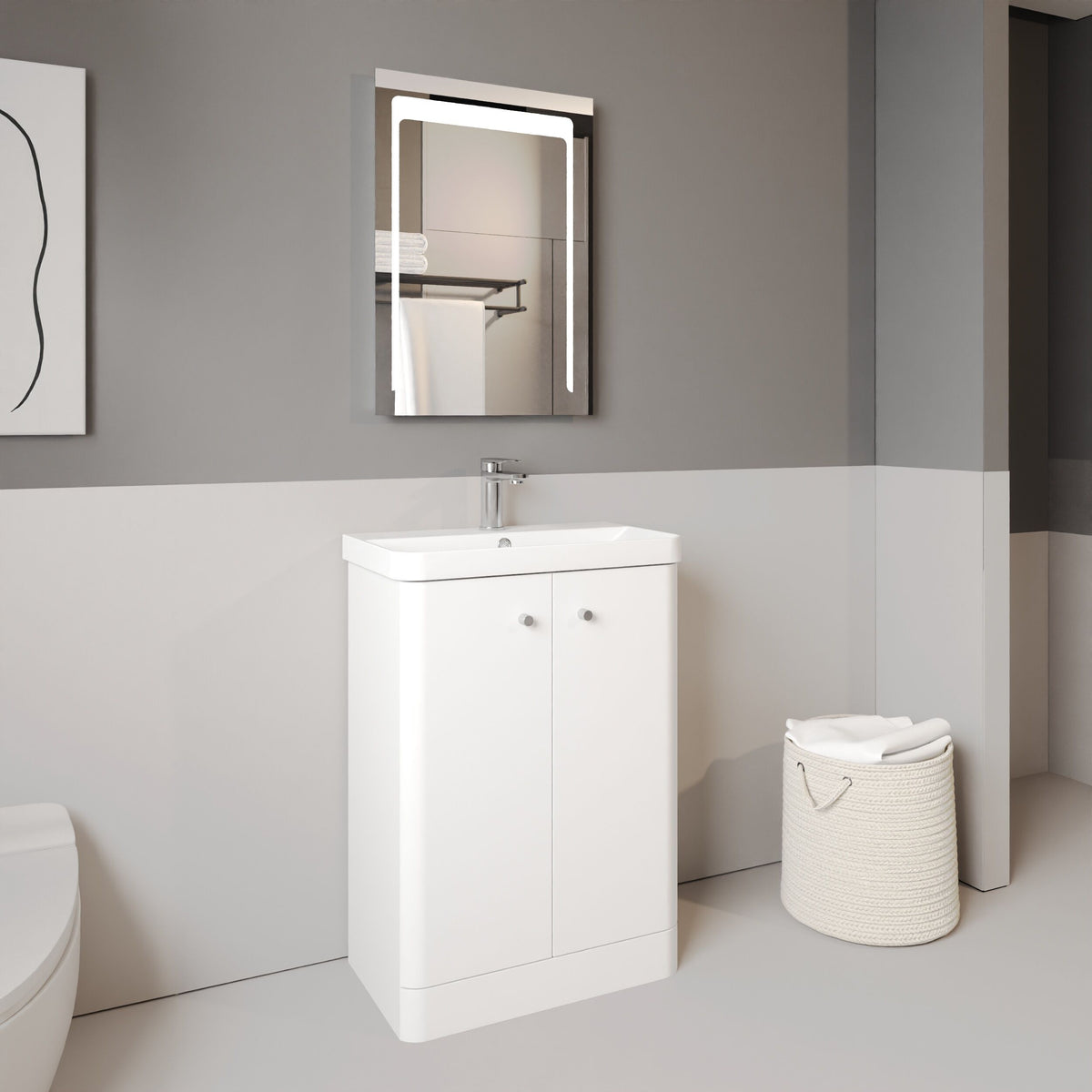 Modern Splash 600mm Gloss White 2 Door  Floor Standing Vanity Unit With Basin