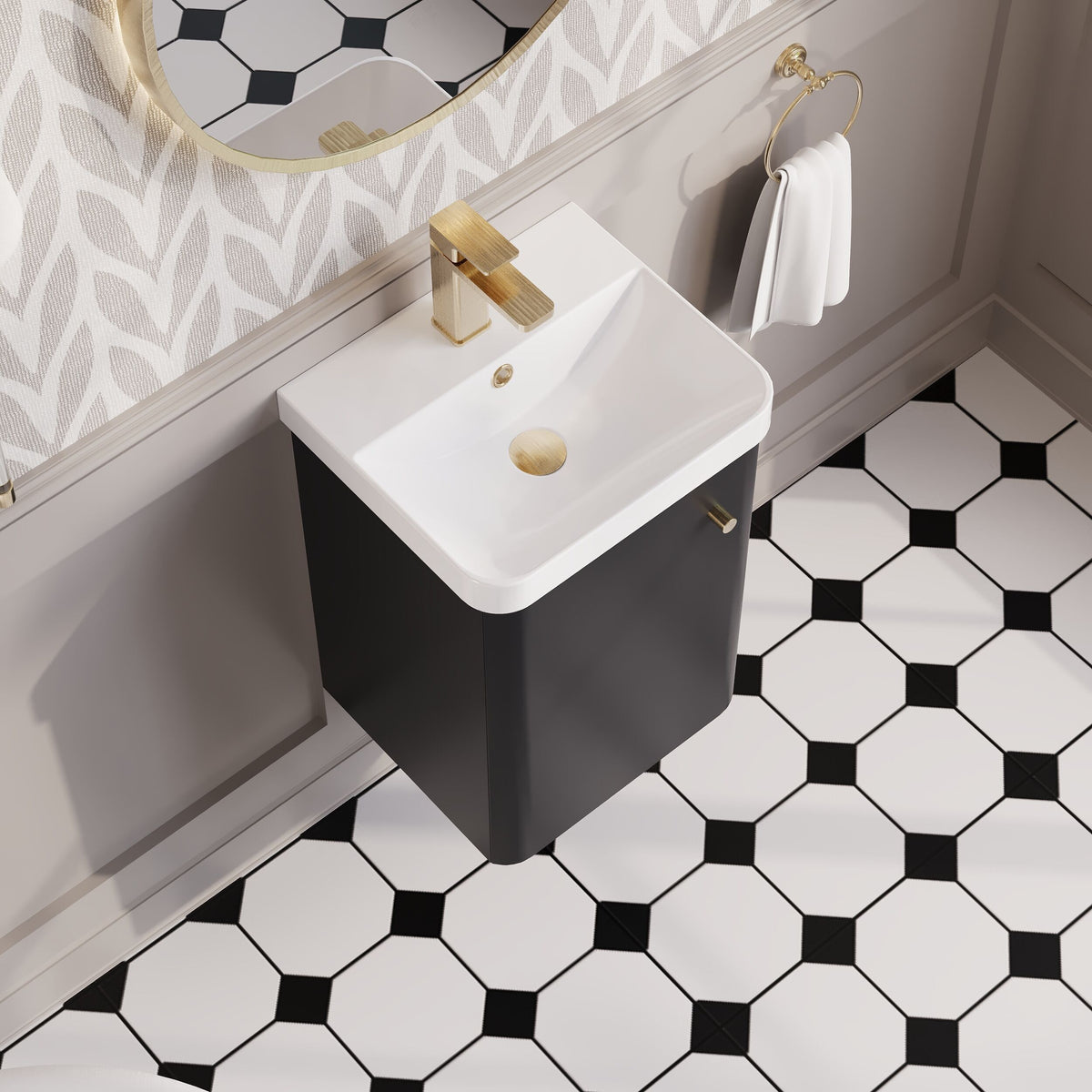 Modern Splash 400mm Soft Black 1 Door Wall Hung Vanity Unit With Basin