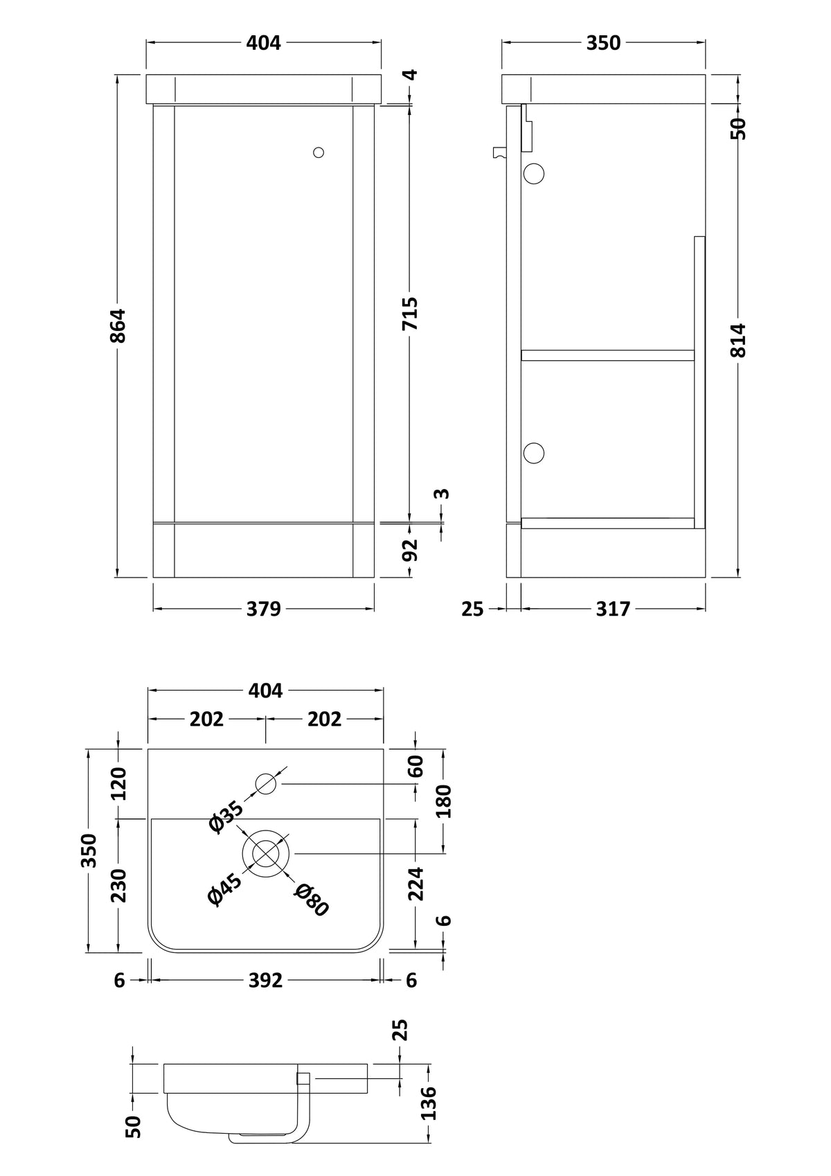 Modern Splash 400mm Soft Black 1 Door Floor Standing Vanity Unit With Basin
