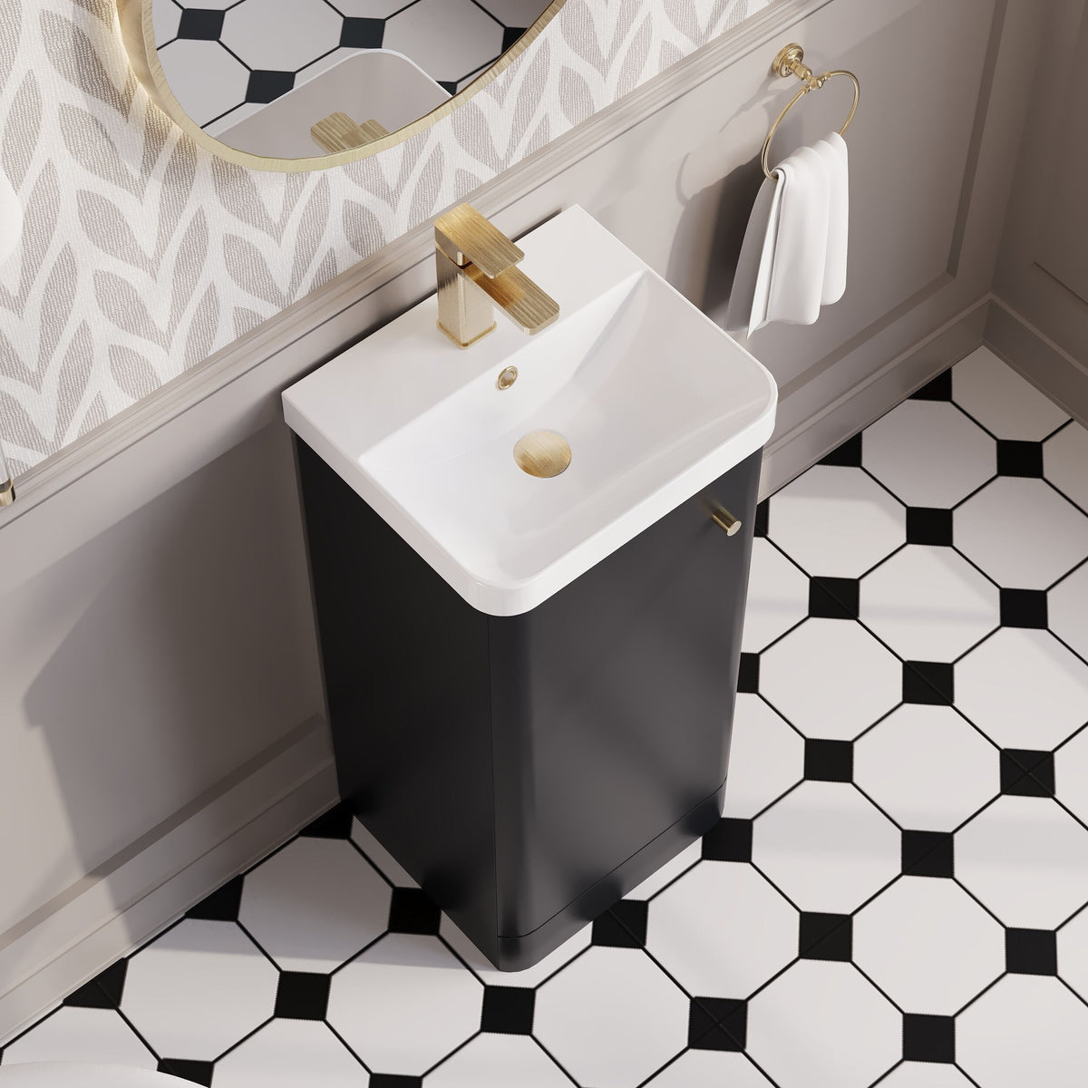 Modern Splash 400mm Soft Black 1 Door Floor Standing Vanity Unit With Basin