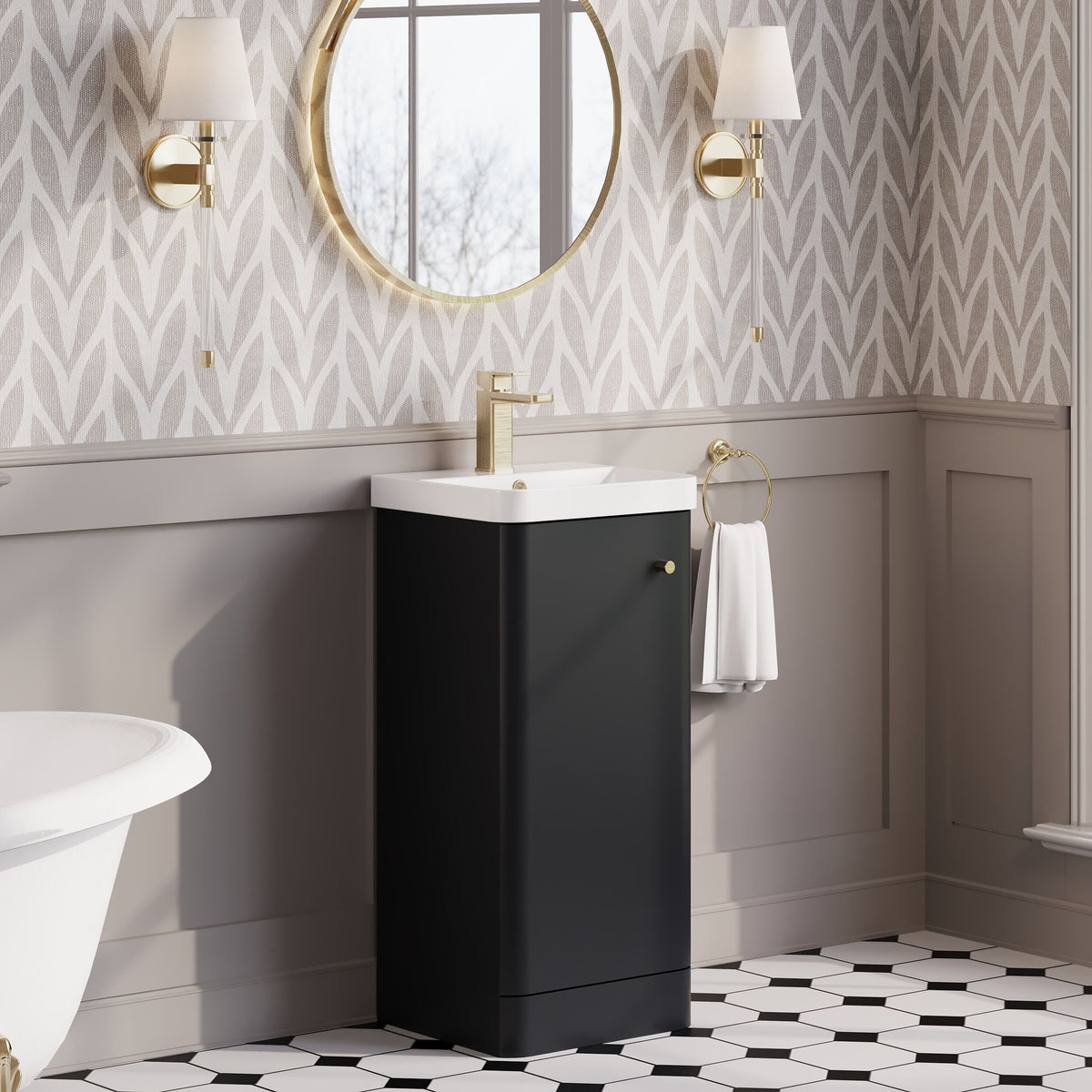 Modern Splash 400mm Soft Black 1 Door Floor Standing Vanity Unit With Basin