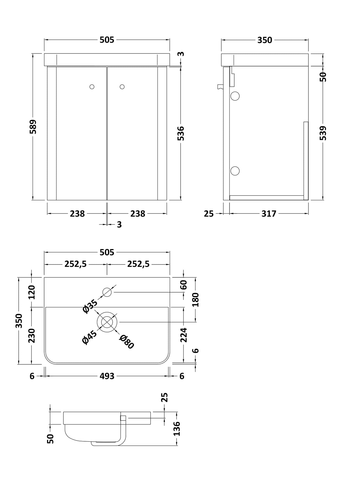 Modern Splash 500mm Autumn Oak 2 Door Wall Hung Vanity Unit With Basin
