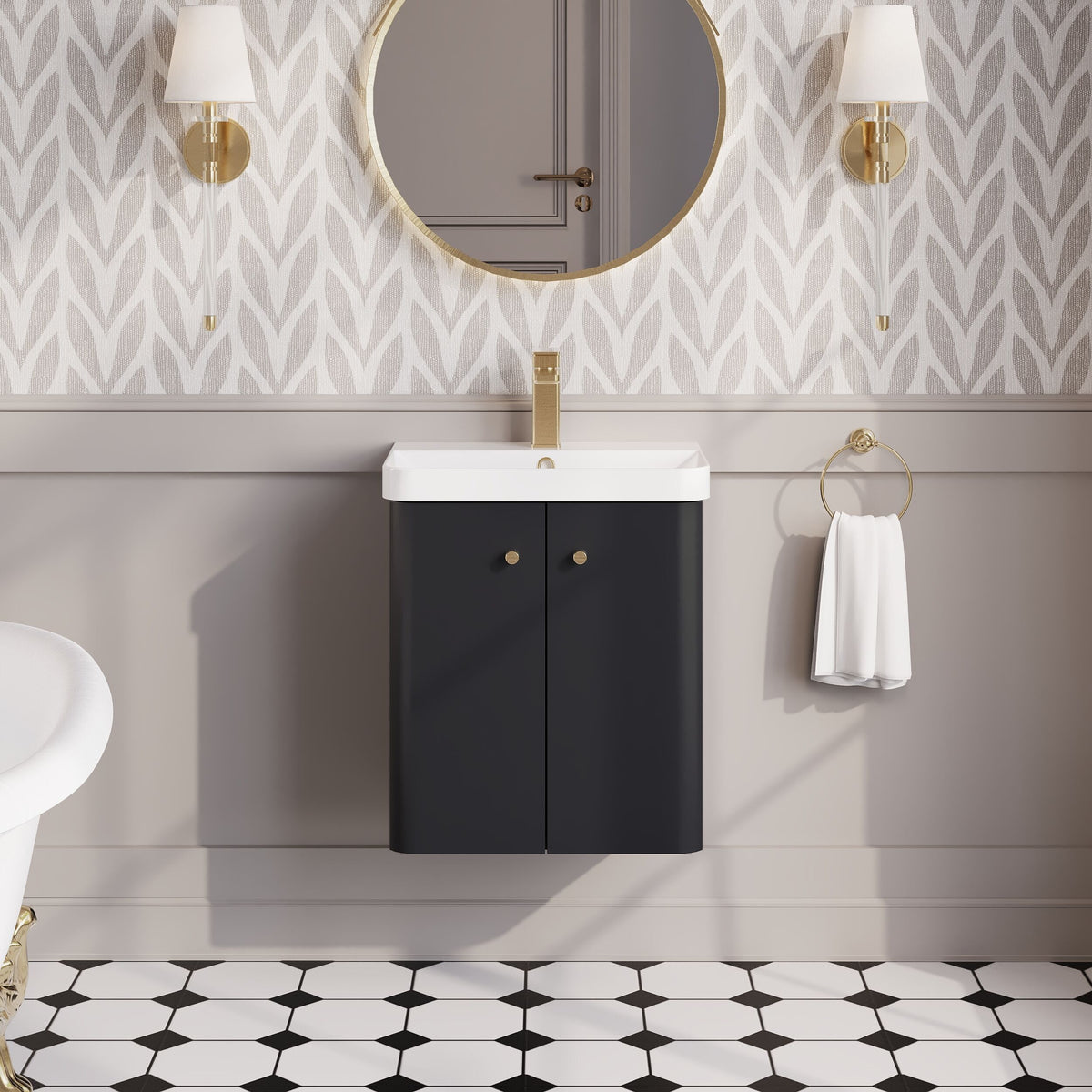 Modern Splash 500mm Soft Black 2 Door Wall Hung Vanity Unit With Basin