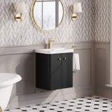 Modern Splash 500mm Soft Black 2 Door Wall Hung Vanity Unit With Basin