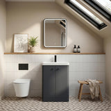Modern Splash 500mm Soft Black 2 Door Floor Standing Vanity Unit With Basin