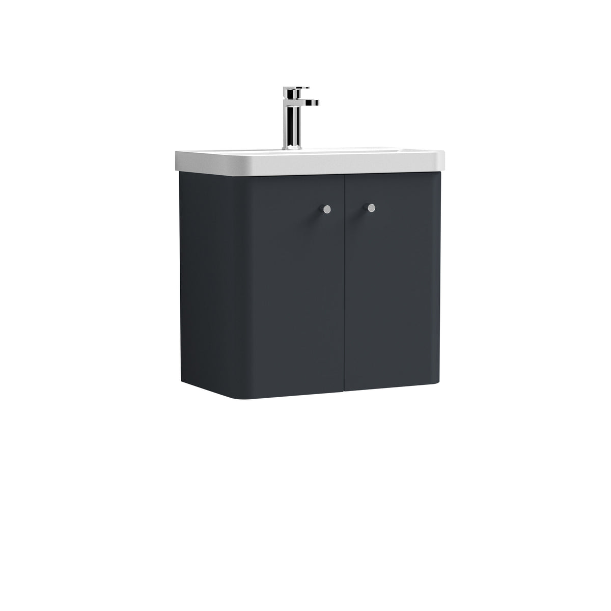 Modern Splash 600mm Soft Black 2 Door Wall Hung Vanity Unit With Basin