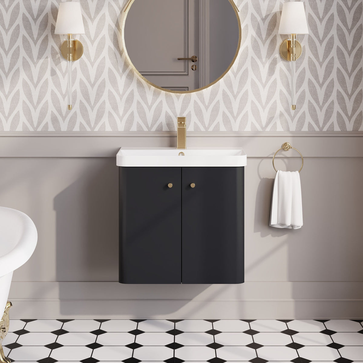 Modern Splash 600mm Soft Black 2 Door Wall Hung Vanity Unit With Basin