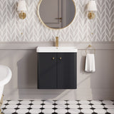 Modern Splash 600mm Soft Black 2 Door Wall Hung Vanity Unit With Basin