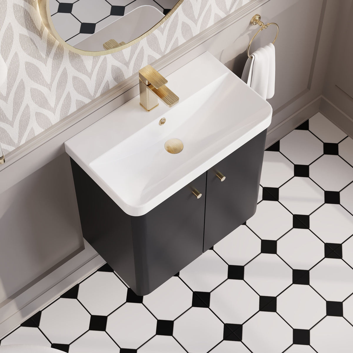 Modern Splash 600mm Soft Black 2 Door Wall Hung Vanity Unit With Basin