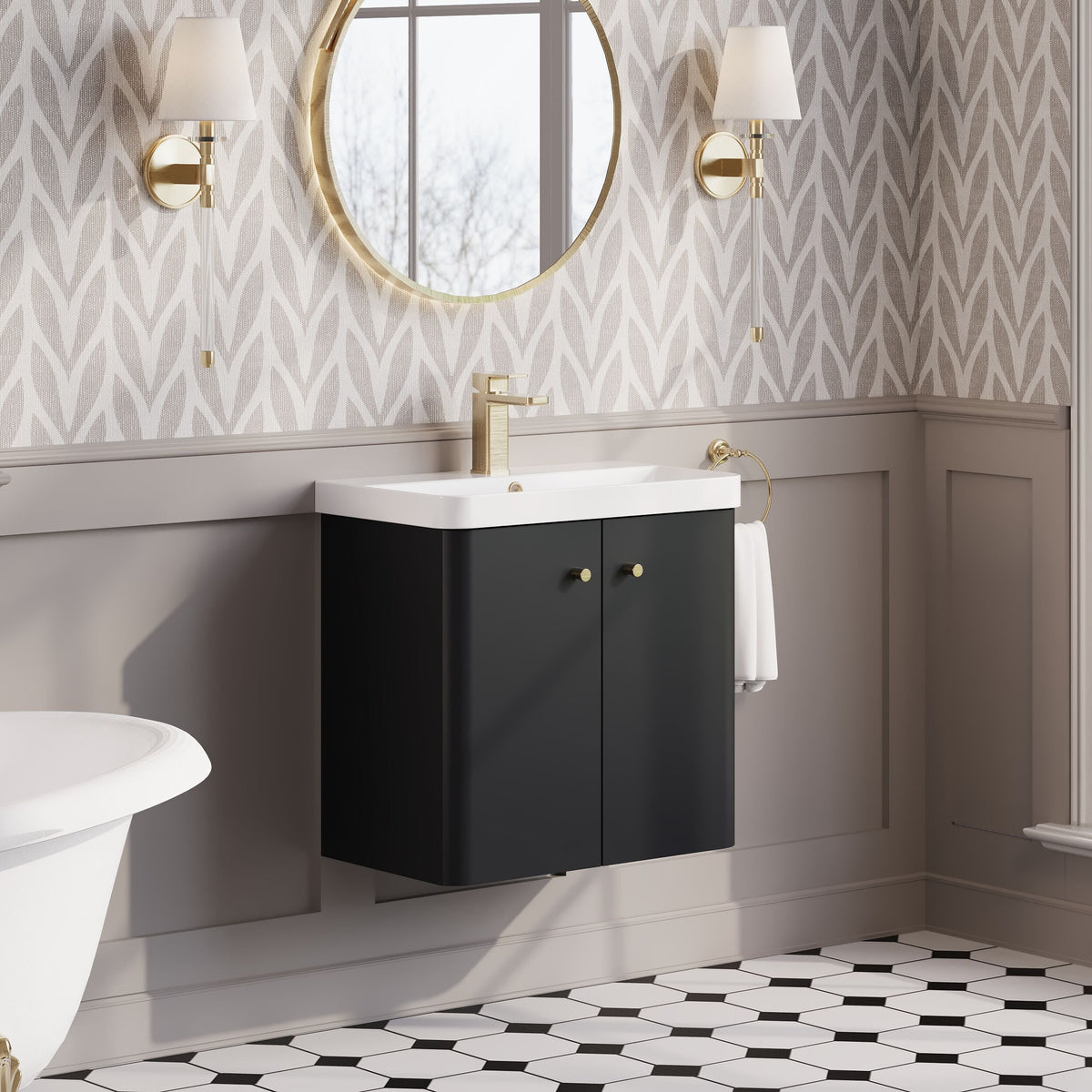 Modern Splash 600mm Soft Black 2 Door Wall Hung Vanity Unit With Basin