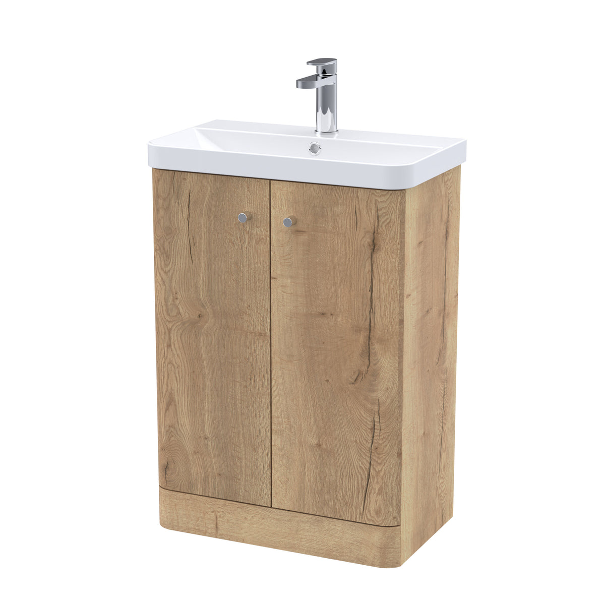 Modern Splash 600mm Autumn Oak 2 Door Floor Standing Vanity Unit With Basin