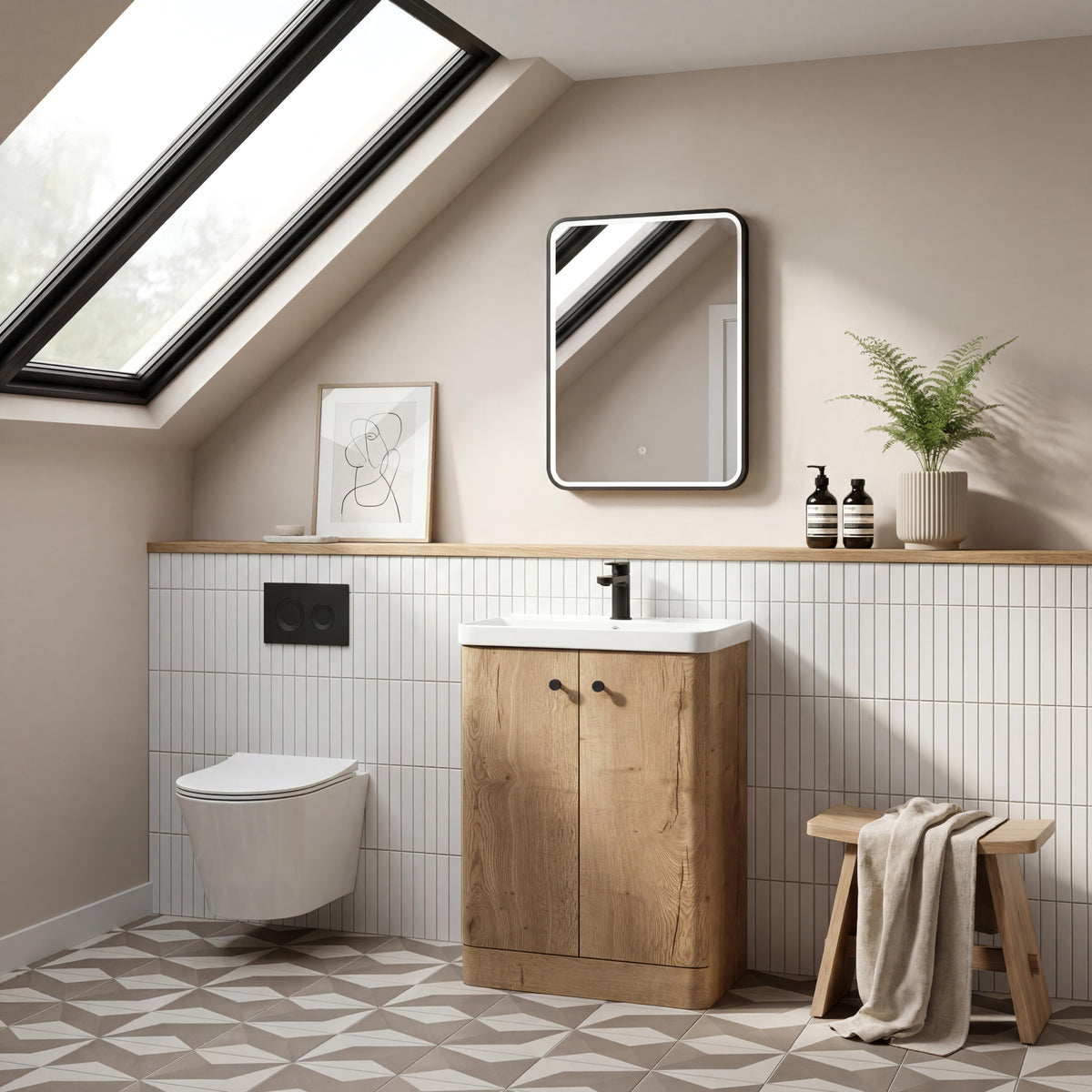 Modern Splash 600mm Autumn Oak 2 Door Floor Standing Vanity Unit With Basin