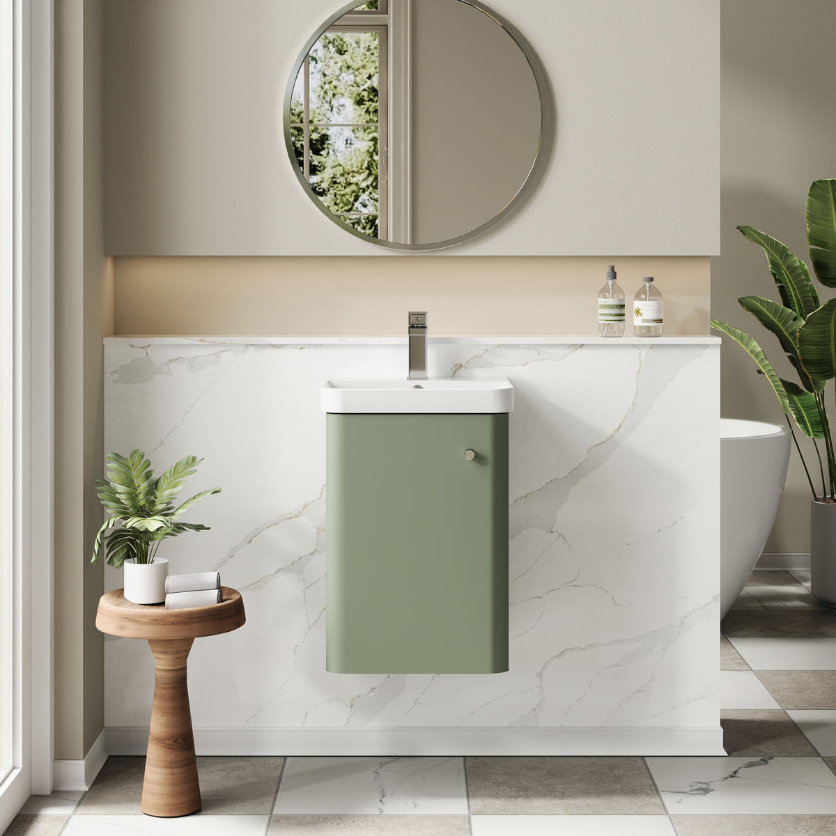 Modern Splash 400mm Satin Green 1 Door Wall Hung Vanity Unit With Basin