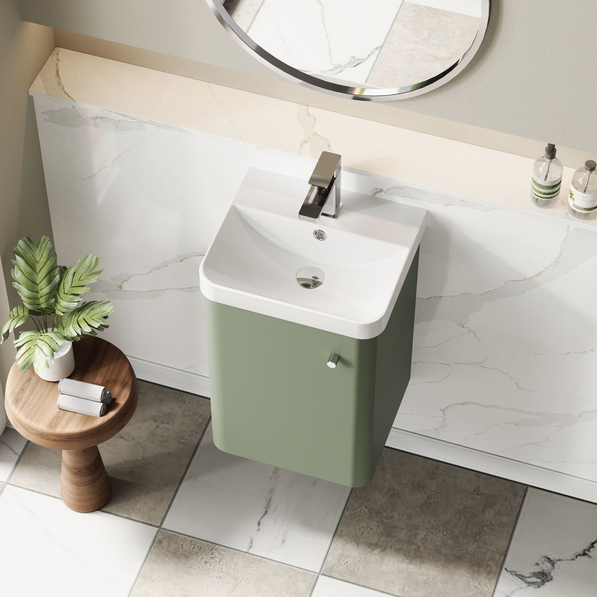 Modern Splash 400mm Satin Green 1 Door Wall Hung Vanity Unit With Basin