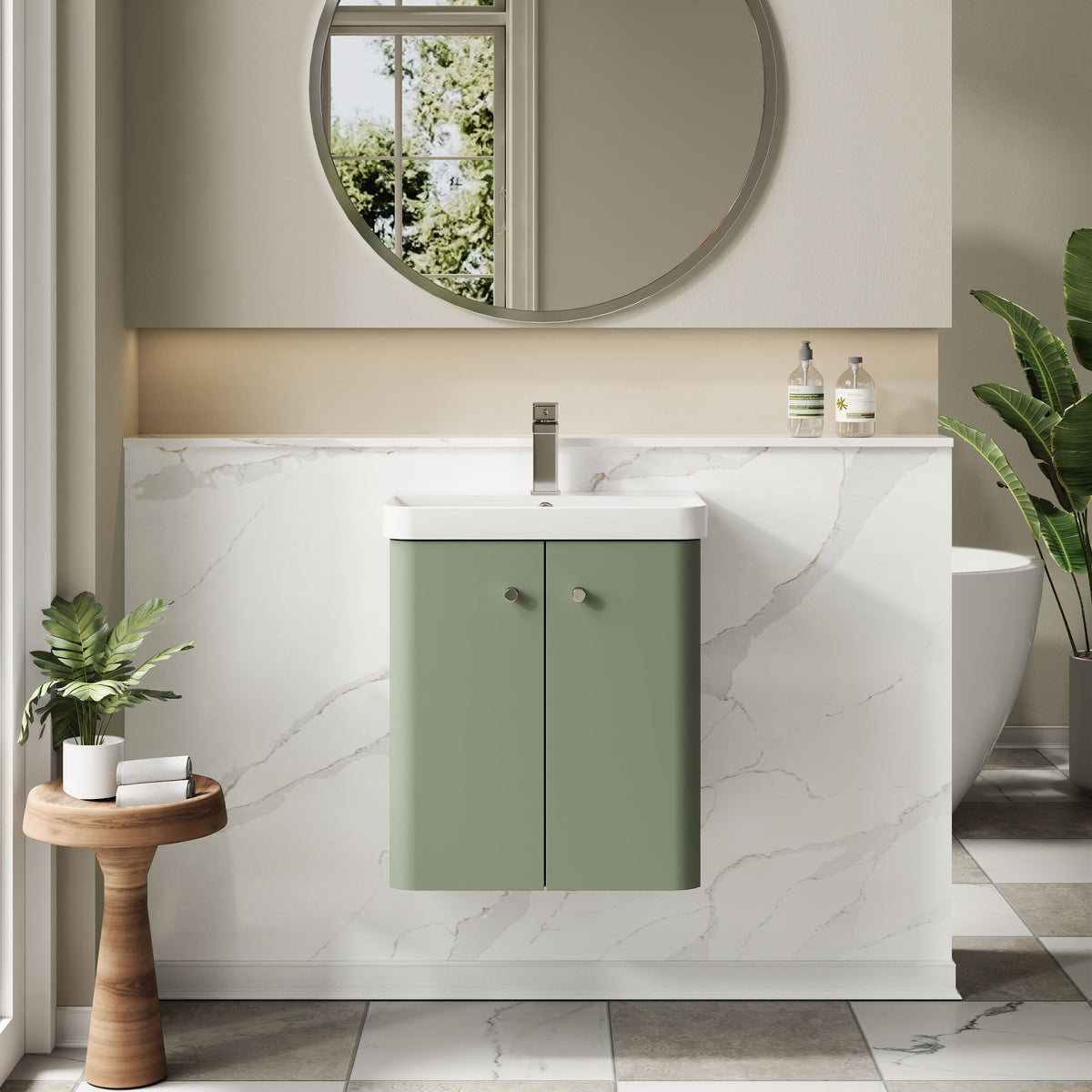 Modern Splash 500mm Satin Green 2 Door Wall Hung Vanity Unit With Basin