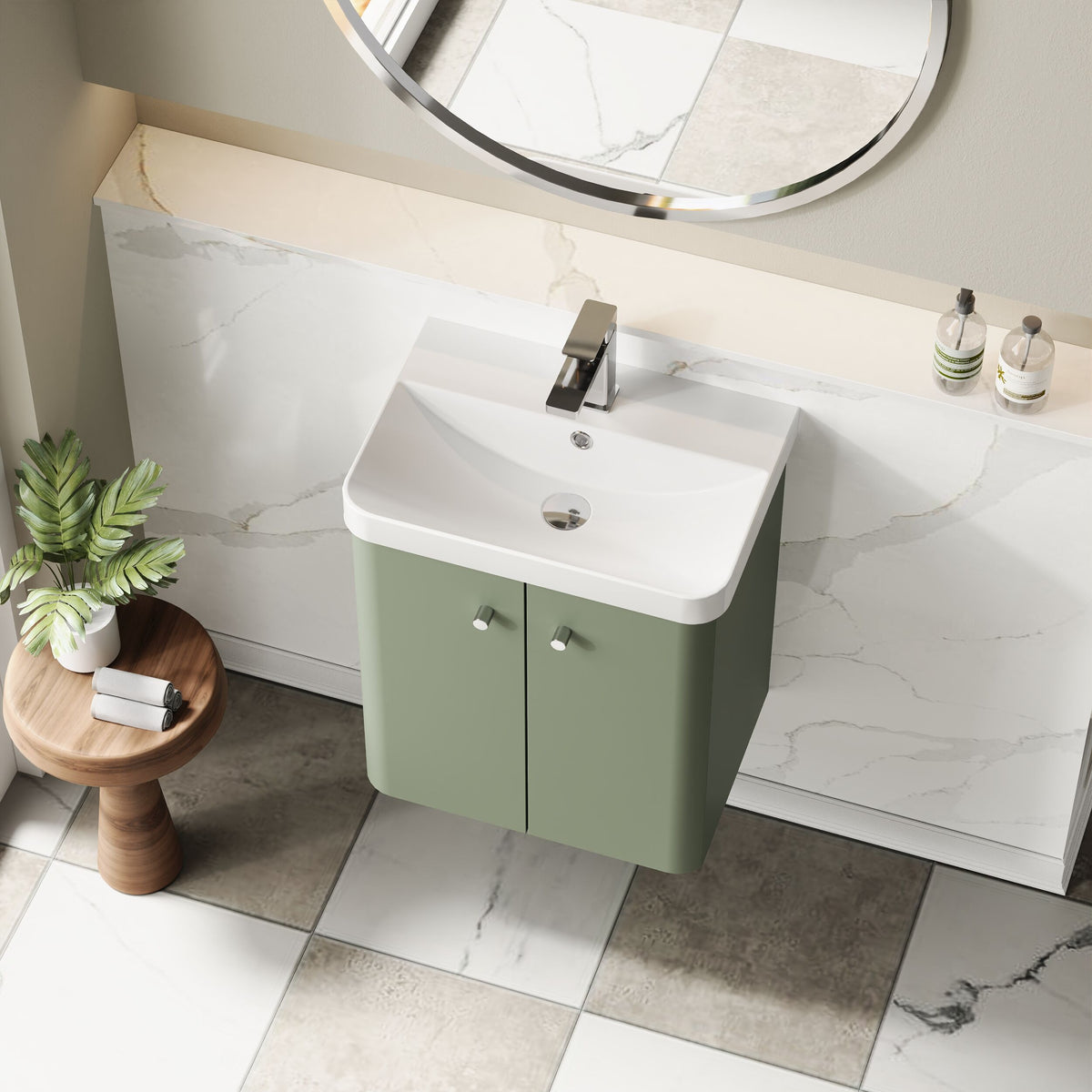 Modern Splash 500mm Satin Green 2 Door Wall Hung Vanity Unit With Basin