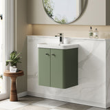 Modern Splash 500mm Satin Green 2 Door Wall Hung Vanity Unit With Basin