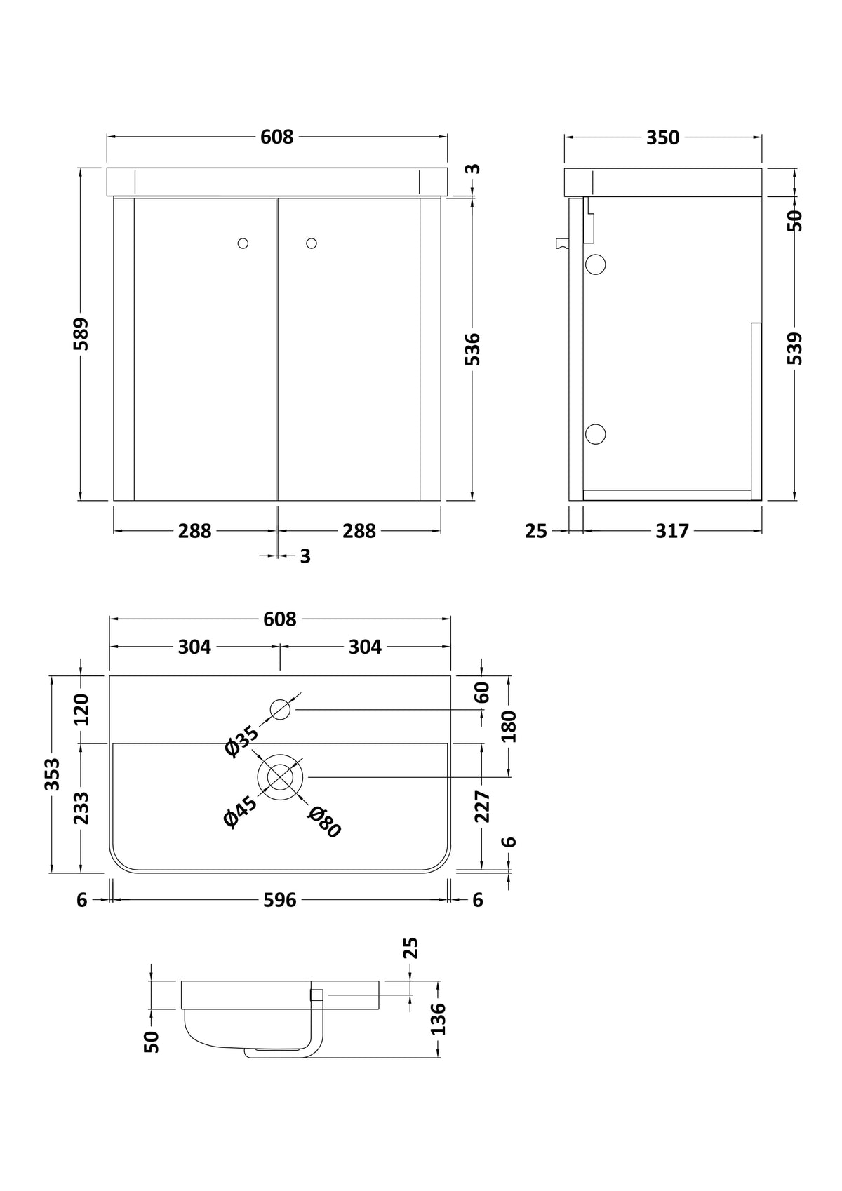 Modern Splash 600mm Satin Green 2 Door Wall Hung Vanity Unit With Basin