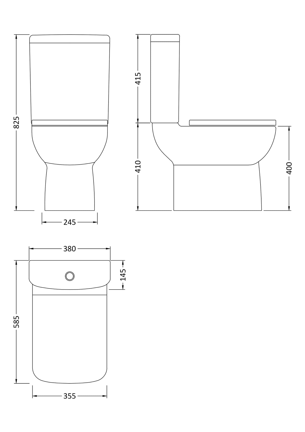 Modern Splash Short Projection Semi Flush to Wall Close Coupled Toilet Pan