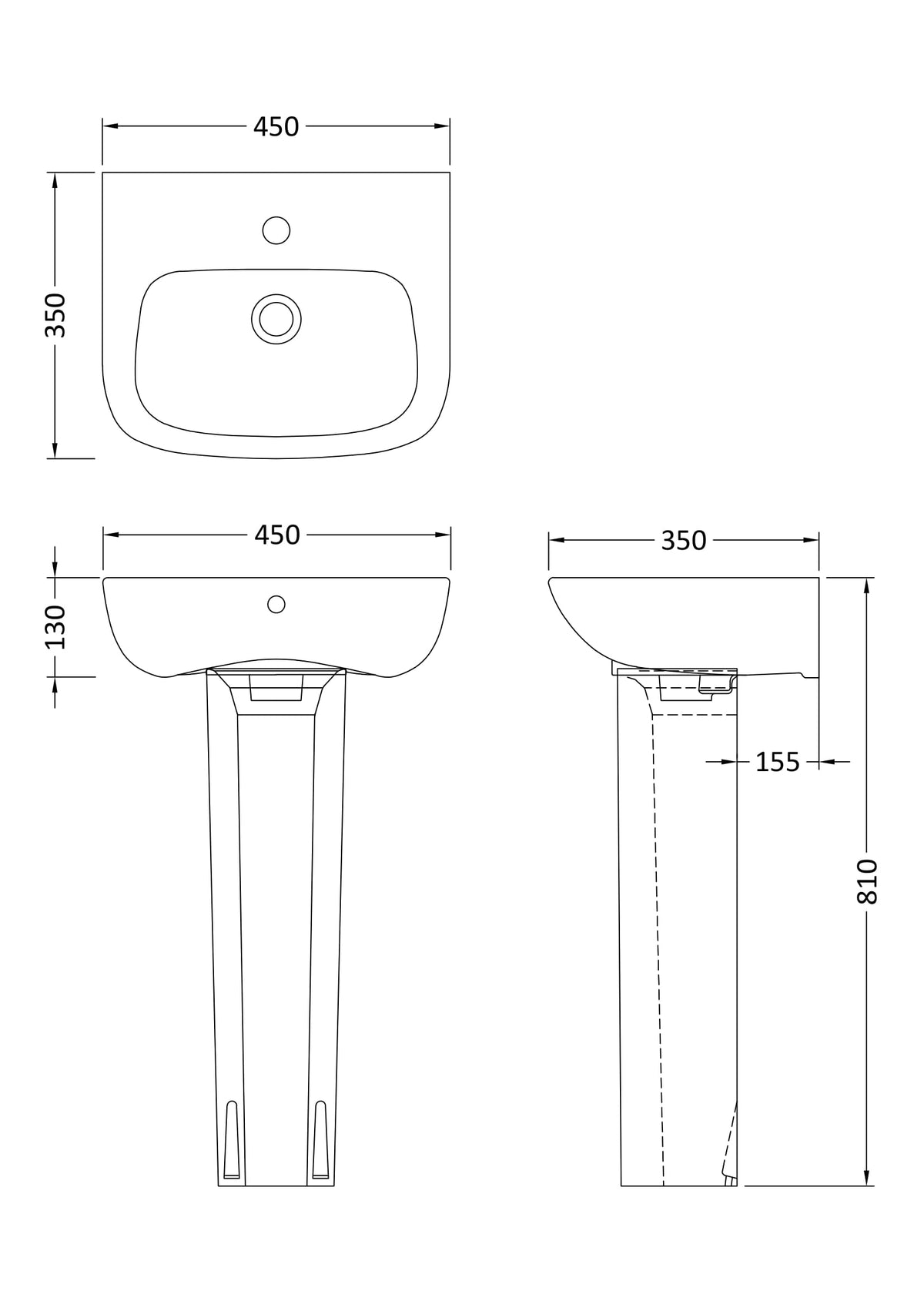 Modern Splash 1 Tap Hole 450mm Ceramic Basin & Pedestal