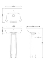 Modern Splash 1 Tap Hole 450mm Ceramic Basin & Pedestal