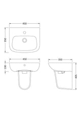 Modern Splash 1 Tap Hole 450mm Ceramic Basin & Semi Pedestal
