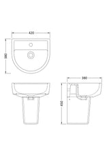 Modern Splash 1 Tap Hole 420mm Ceramic Basin & Semi Pedestal
