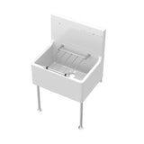 Modern Splash 595mm x 450mm x 220mm Fireclay White Single Bowl Traditional Cleaner Sink With Grid, Legs, Wall Bracket And Backsplash