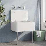 Modern Splash 595mm x 450mm x 220mm Fireclay White Single Bowl Traditional Cleaner Sink With Grid, Legs, Wall Bracket And Backsplash