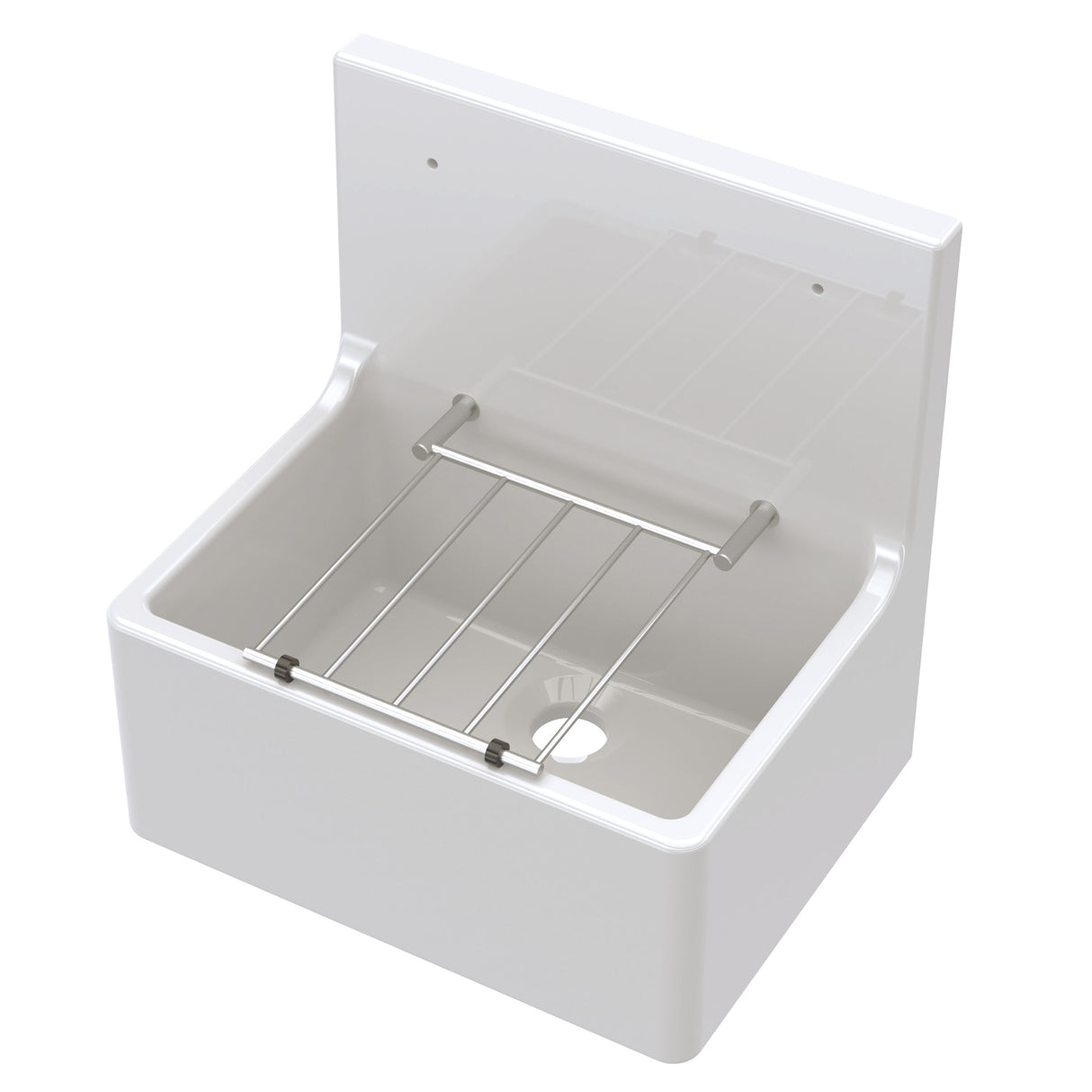 Modern Splash 595mm x 450mm x 220mm Fireclay White Single Bowl Traditional Cleaner Sink With Grid