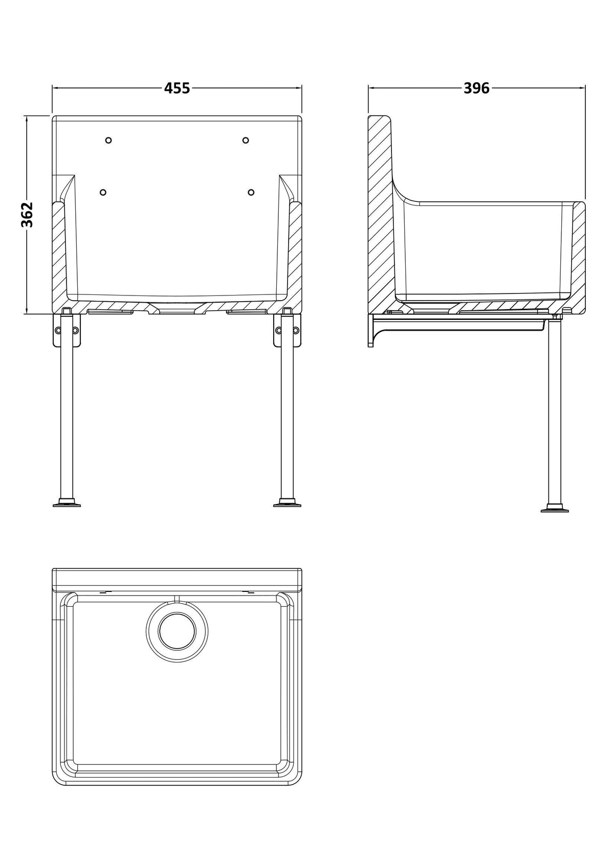 Modern Splash 455mm x 362mm x 396mm Fireclay White Single Bowl Traditional Cleaner Sink With Grid, Legs, Wall Bracket And Backsplash