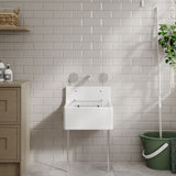 Modern Splash 455mm x 362mm x 396mm Fireclay White Single Bowl Traditional Cleaner Sink With Grid, Legs, Wall Bracket And Backsplash